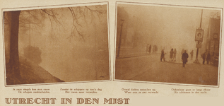 872909 Collage van 2 foto's betreffende 'Utrecht in de mist'.